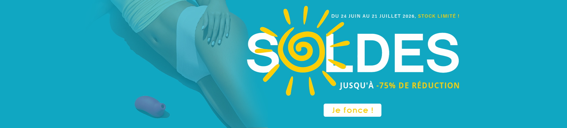 Bannière des soldes d\'été sur Rue des Plaisirs avec des remises jusqu\'à -75%