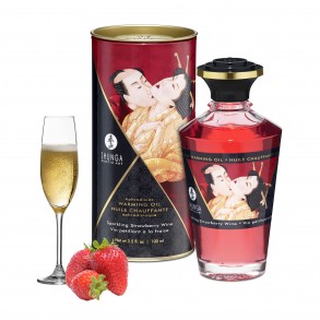 Huile Aphrodisiaque Chauffante Comestible Fraises & Vin Pétillant