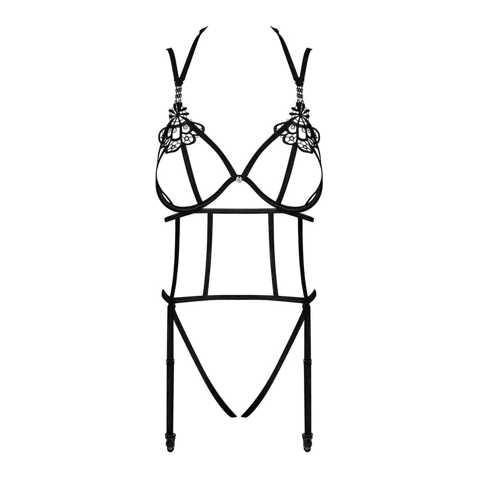 Teddy Torride Noir Obsessive Sans Entrejambe - Une Pièce En Maille Fine, Taille Unique
