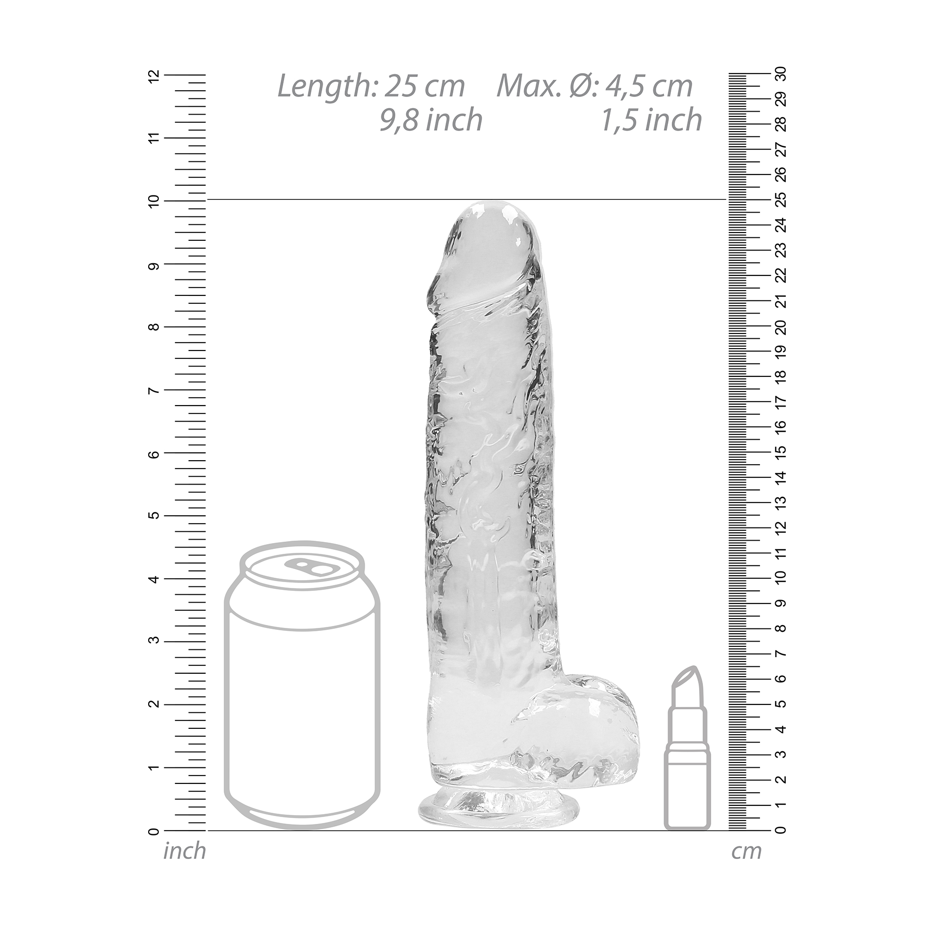 Gode RealRock Avec Testicules - Crystal Clear 22 Cm - Sextoy Unisexe - Neuf