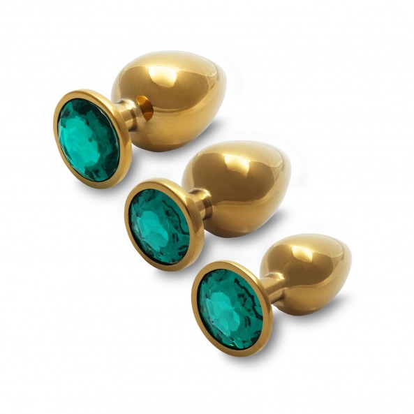 Plug bijou Métallique Rond Gold - Emeraude