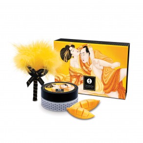 Coffret Poudre de Massage Comestible et Plumeau Caresse Mangue