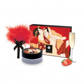 Coffret Poudre de Massage Comestible et Plumeau Caresse Fraise